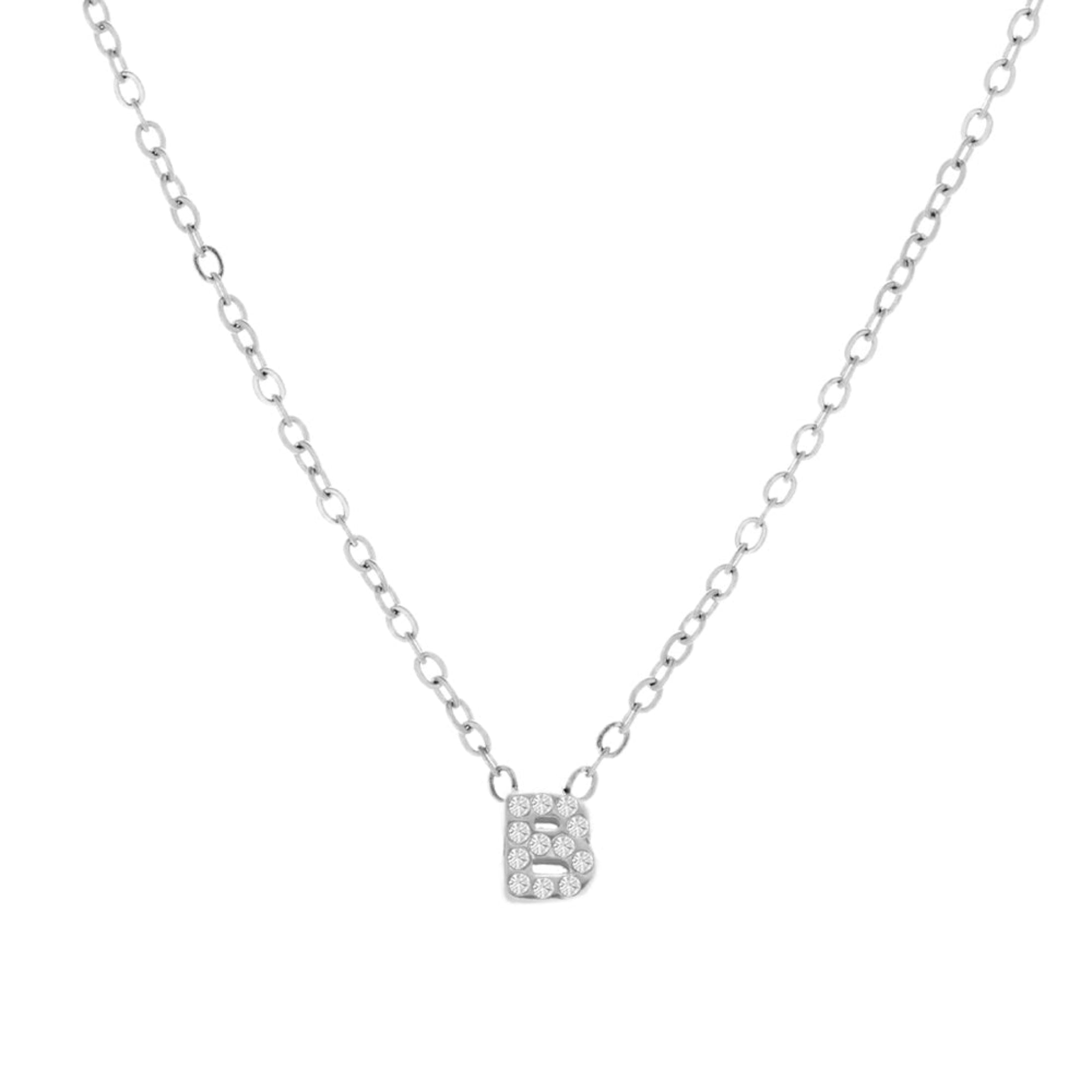 Crystal B Initial Necklace