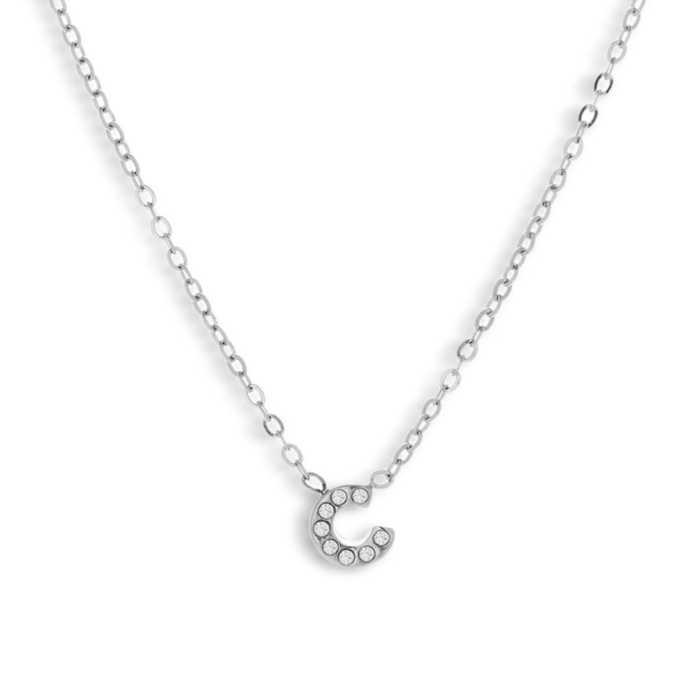 Crystal C Initial Charm Necklace