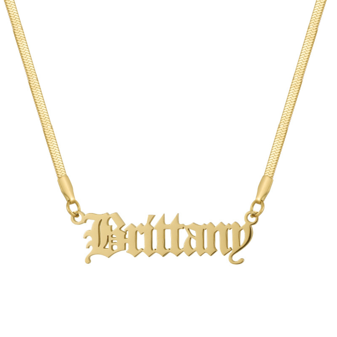 Signature Herringbone Nameplate Necklace